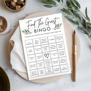 Vind de gastbingo, minimalistisch receptiespel, kennismakingsspel, sociaal spel, mix- en minglebingo, vrijgezellenbingo, ijsbreker