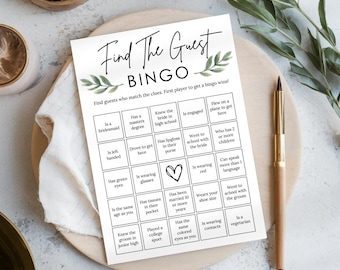Find the Guest Bingo, Minimalist Reception Game, Get to Know You Game, Social Game, Mix and Mingle Bingo, Bridal Shower Bingo, Icebreaker