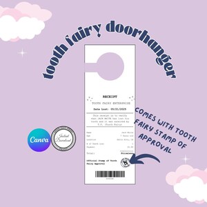 Percha para puerta del Hada de los Dientes, Carta editable del Hada de los Dientes, Recibo imprimible del Hada de los Dientes, Nota del Hada de los Dientes, Carta del Hada de los Dientes con el primer diente