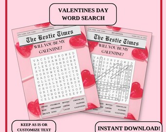 Editable Galentines Day Game Printable Word Search, Ladies Night Games, Girls Night Games, Galentines Day Brunch Card