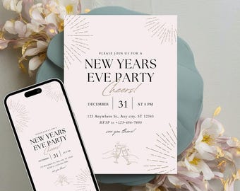 New Years Eve Party Invite Invitation Template, New Years Eve PNG, Editable New Years Eve, New Years Eve Flyer, Instant digital Download