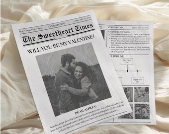 Newspaper Valentines Day Template, Cupid Valentine Newspaper, Custom Cupid Times Post Newspaper Template, Will You Be My Valentines Day Gift
