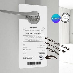 Reçu d'accrochage pour affiche de porte de fée des dents, Lettre de lettre de fée des dents modifiable | Reçu imprimable et note pour la première dent | Cadeau souvenir magique