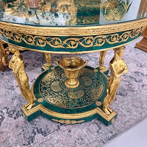 Antique style gold green malachite table French Regency ornate(do not buy this item if you like outside the United Kingdom)