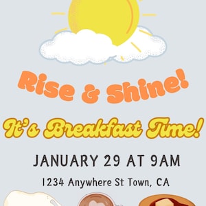 Breakfast Invitation, Digital Breakfast Invitation, Editable Template, Digital Breakfast Template, Rise and Shine Breakfast Invitation