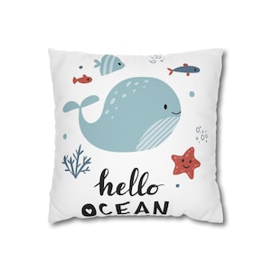 Ocean Vibe Square Pillowcase, Coastal Nursery Decor, Gift for Ocean Lovers, Kids, Playful Beach Theme, Housewarming Present