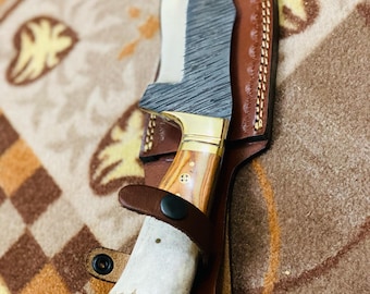 Premium Handmade D2 Steel Hunting Knife with Stag Horn Handle  Brass Guard Personalized Camping Knife Gift for Outdoor Enthusiasts