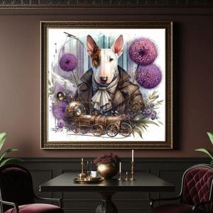 Steampunk Bull Terrier Art Print | Victorian Gentleman Dog | Steampunk Dog Art | Unique Gift for Dog Lovers | Victorian Gentleman Dog