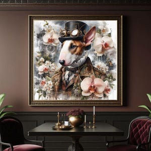 Steampunk Bull Terrier Art Print | Victorian Gentleman Dog | Steampunk Dog Art | Unique Gift for Dog Lovers | Victorian Gentleman Dog