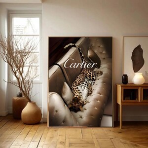Arte de pared inspirado en Cartier, arte de pared de diseño de lujo, decoración del hogar, revista de diseño vintage, póster de moda de lujo, póster de leopardo