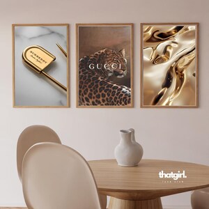 Luxury Designer Set of 3 Wall Prints, Animal Print Wall Art, Trendy Wall Prints, Beige Wall Prints, Luxury Fashion Poster, Fashion Prints