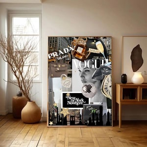 New York City Retro Art Print, Trendy College Apartment Decor, City Girl Art, Bar Cart Decor, Magazine Cover Collage Wall Poster, Aesthetic