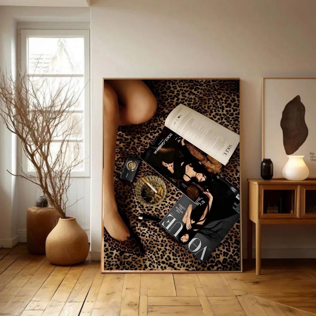 Set of 3 Vogue Magazine Wall Art, Fashion Wall Prints, Trendy Wall Art, Cheetah Print Luxury Home Decor, Aesthetic Preppy Wall Prints