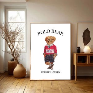 Polo Bear Sport Wall Art Poster Fashion Ralph Lauren Poster Vintage Fashion Magazine Poster, Designer Wall Art, Physical Art, Home Decor