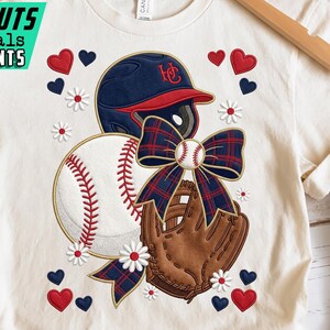 Baseboll PNG, Coquette Baseball Patch PNG, Quiltad PNG, Faux Garn PNG, Preppy Broderad PNG, Cottagecore PNG, Trendig Rosett Digital Nedladdning