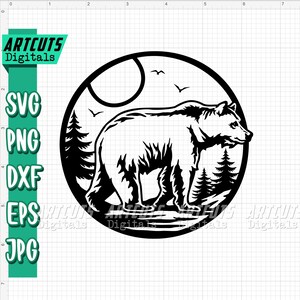 Bear svg, Bear Scene svg, Camping Clipart, Camper Dad Cutfile, Camp Life Shirt png, Woodland Animal, Wild Brown Grizzly, Mountain View, Camp