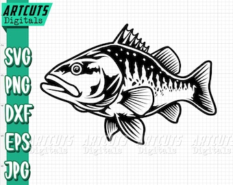 Bass Fisch svg, Süßwasserfisch, Angeln Papa Clipart, Angler, Seeangeln, Bassfischen, großer Mund, kleiner Flussfang, Fischer Cutfile