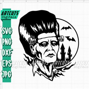 Frankenstein svg, Monster Clipart, Dracula Cutfile, Big Head Creature Stencil, Vampire Scene dxf, Halloween Shirt png, Scary Spooky Creepy