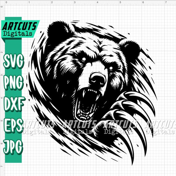 Bear svg, Claw Scratch svg, Angry Bear Clipart, Wild Grizzly Cutfile, Peeking Bear Stencil, Beast Roar Claws, Woodland Camping Animal svg