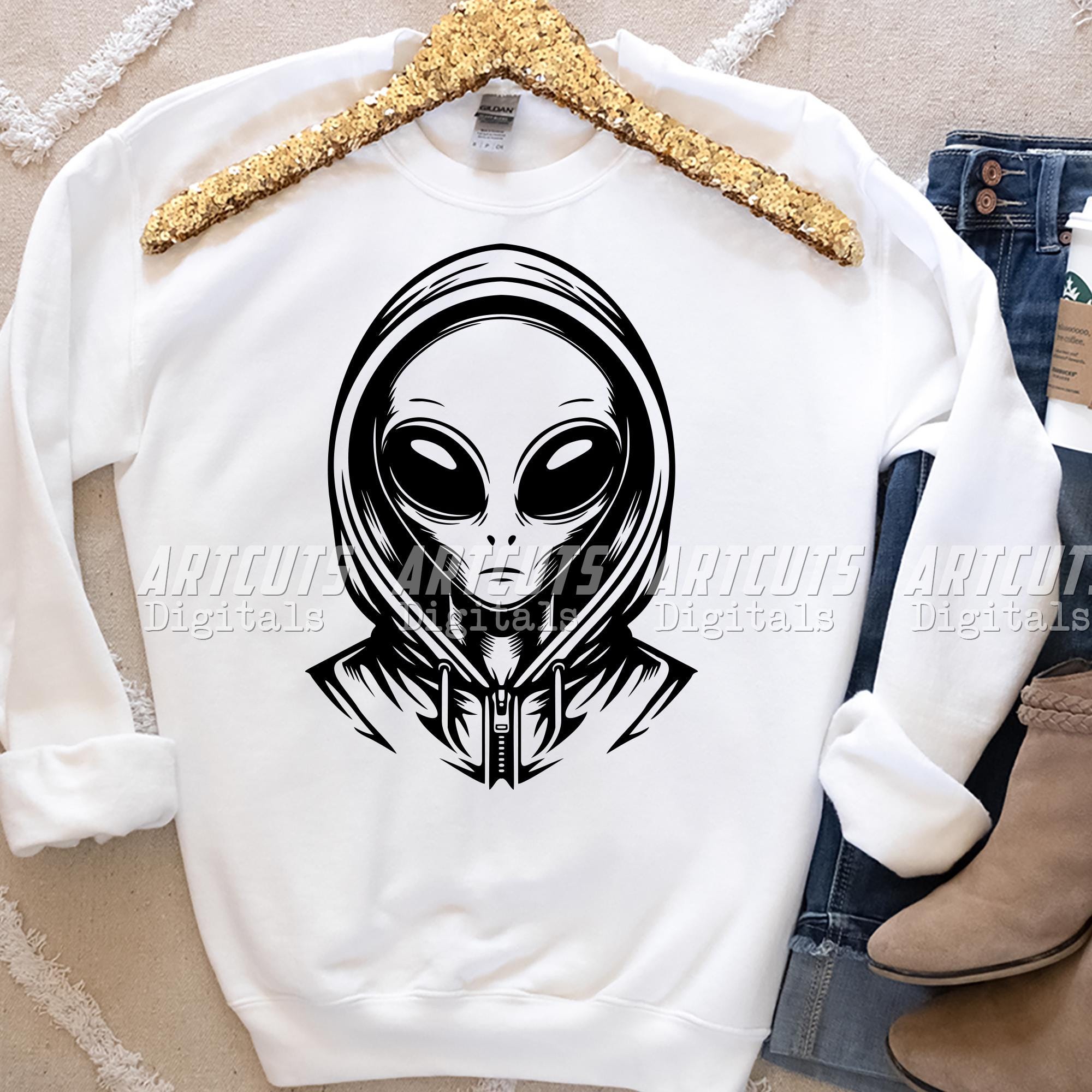 Alien Svg, Alien in Hoodie Clipart, UFO Scene Cutfile, Outer Space Man ...