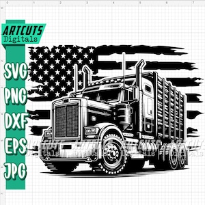 Logging Truck svg, US Log Work Clipart, Logger Dad Shirt png, Woodland Timberland dxf, Wood Working Stencil, USA Cutting Works, Truck Driver