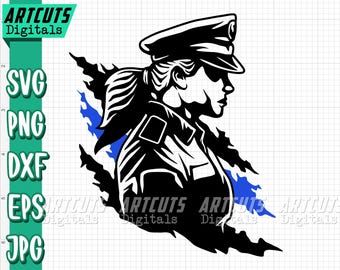 Politie-svg | Politie vrouw svg | Knipbestand politievrouwen | Shirt politiemoeder, png | Blauwe dunne lijn clipart | Eerstehulpverlener | Moederdagcadeau