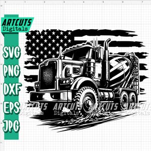 Truck svg, Cement Mixer Truck svg, US Construction Clipart, USA Contractor Cutfile, Skilled Driver dxf, Trucker Drive svg, Heavy Equipment