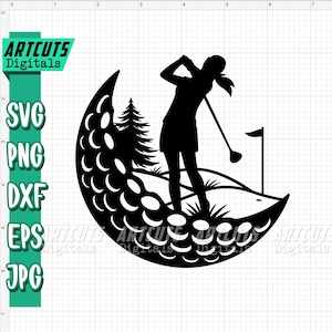 Golf svg, Golfista svg, Clipart Lady Golfer, Koszulka Golfer Mom png, Cutfile Girl Golf Player, Swing Golf Club, Pole golfowe, Piłka golfowa dxf