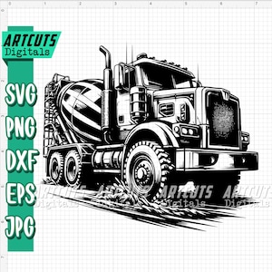 Cement Mixer Truck svg, Heavy Equipment Clipart, Big Trucker Driver Cutfile, Semi Truck Stencil, Construction Works, Cement Loader Truck dxf