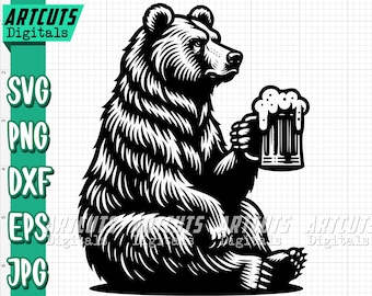 Grizzly Bear Drinking Beer svg, Camper Shirt png, Camping Dad Cutfile, Woodland Animal, Booze jpeg, Brown Grizz Stencil, Cute Bear, Cheers