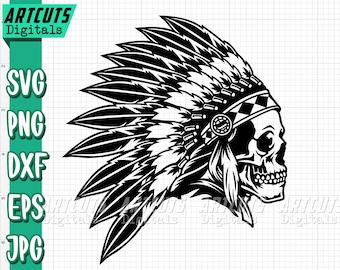 Indian Native Skull Svg, Tribe Headdress Cut File, Animal Feather