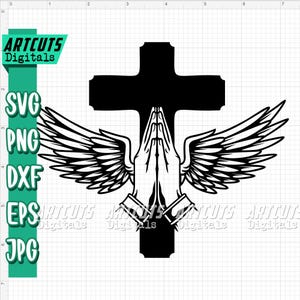 Praying Hands svg, Cross Clipart, Pray Hands Cutfile, Angel Wings Stencil, Religion dxf, Christian Shirt png, Memorial Day jpeg, In Memory