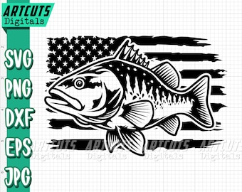 Lubina SVG, Pesca de lubina SVG, Clipart de lubina, Papá pescador, Archivo de corte de pesca de lago, Lubina de boca pequeña, Captura grande de agua dulce, Pesca de río (dxf)