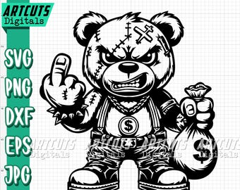 Gangster Teddy Money Svg File | Cool Kid Hipster Bear Png | Gangster Animal Clipart | Png Jpg Eps File for Cricut Silhouette Printable