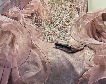 Hand Embroidered Pakistani Kameez Trouser, Ruffled Dupatta, Party Wedding Wear