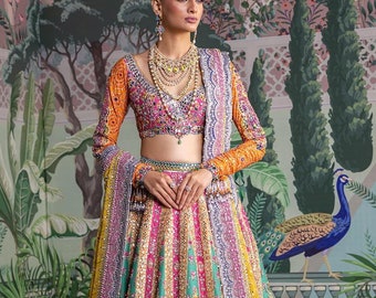 Multicolor Embellished Bridal Lehenga Choli: Pakistani Indian Wedding Dress