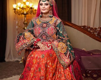 Handmade Pakistani Lehenga Frock Set: Zardozi Bridal Dress