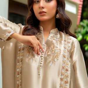 Fully Embroidered Silk Kameez Trouser with Delicate work - Indian Pakistani Salwar Suit Wedding party wear