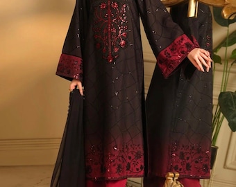 Pakistani Sequined Viscose Salwar Kameez – Chiffon Dupatta Party Wear