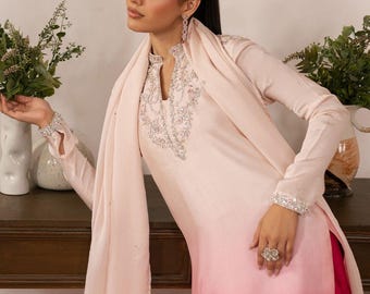 Ombre Embroidered Sharara Suit: Tissue Silk Indian Bridal Party Wear