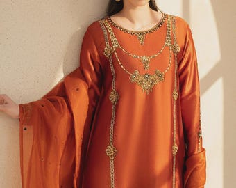 Hand-Embroidered Tissue Silk Salwar Kameez: Pakistani Wedding Outfit