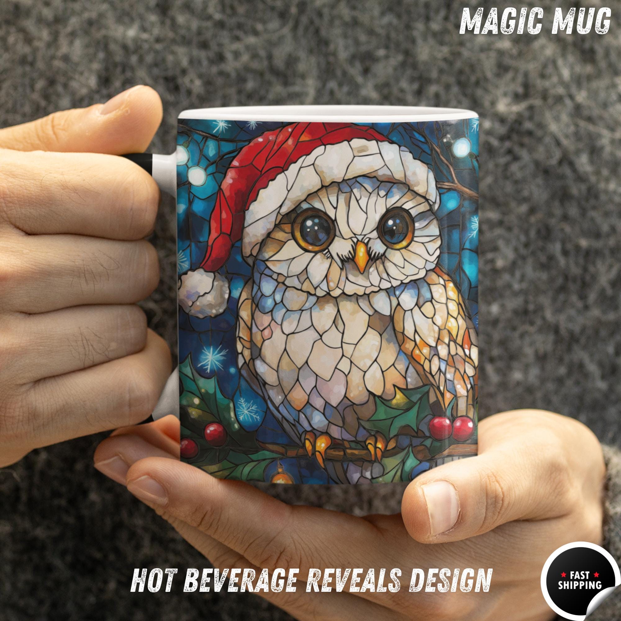 Santa hat,Color Morphing Owl Mug, Holiday Gift, Cozy Decor, Nature Lover's Gift, Unique Christma
