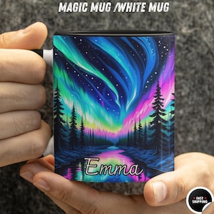 Personalisierte Nordlichttasse, Aurora Borealis Color Morphing Tasse - Magische Nordlichtkaffeetasse, einzigartiges Geschenk für die Natur