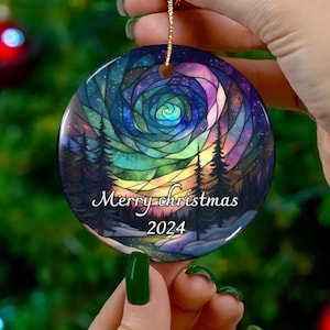 Stained Glass Northern Lights Ornament Christmas,Metal Ornaments