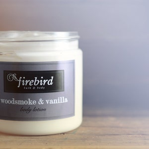 Woodsmoke and Vanilla Body Lotion, Avocado and Shea Butter Lotion image 1