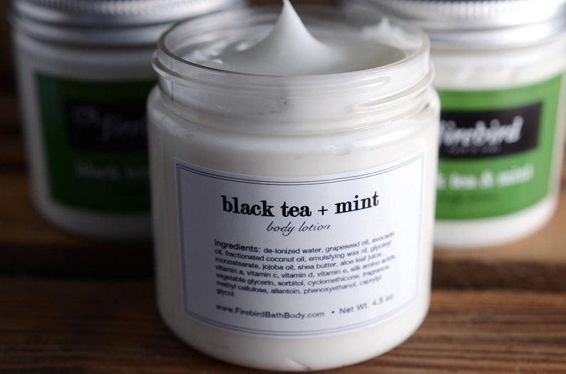 Black Tea and Mint Body Lotion, Shea Butter Body Lotion image 3