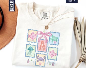 Ocean Life Stamp Comfort Colors T-Shirt, Beach Shirt, Sea Stamps Shirt, Sealife Shirt, Coastal Aesthetic Tee, Ocean Animal, Jellyfish Shirt