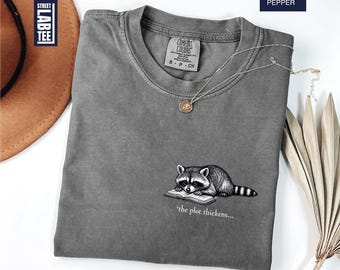 The Plot Thickens... Comfort Colors® T-Shirt, Bookish Raccoon Shirt, Reading Tee, Fantasy Book Lover, Mystery Thriller Reader, Trash Panda