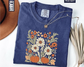 Floral Pumpkins Comfort Colors T-Shirt, Pumpkin Shirt, Pumpkin Season Tee, Fall Vibes Shirt, Fall Autumn Thanksgiving, Fall Pumpkin Shirt