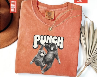Baby Monkey Punch Comfort Colors® T-Shirt, Monkey Holding Plush Toy, Team Punch Shirt, Animal Lover Tee